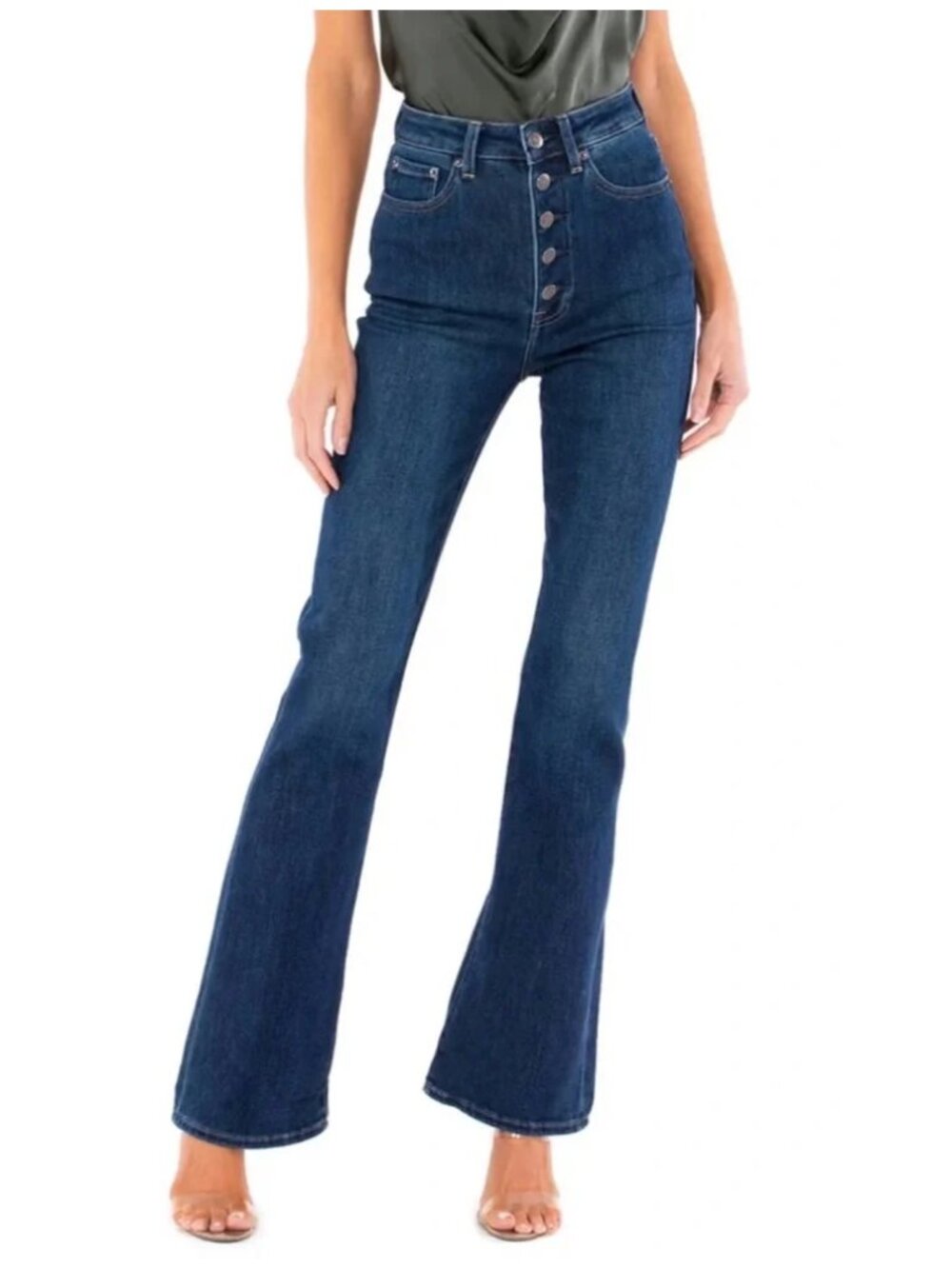 Pistola Dana High Rise Flare Leg Jeans Exposed Button Fly Medium Wash Size 27